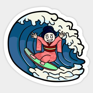 The Surfing Geisha on Transparent Background Sticker